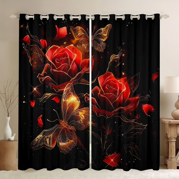 Castle Fairy Red Rose Curtains Pack of 2 (42x84 Each),Butterfly Curtains Blackout
