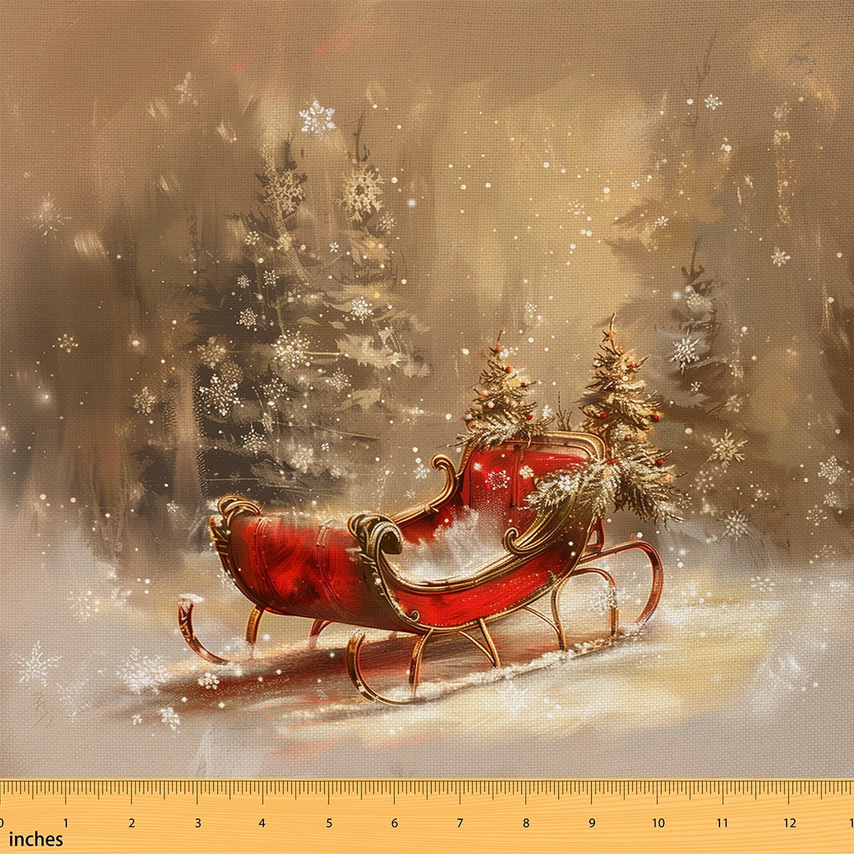Castle Fairy Red Sleigh Fabric by the Yard 1 Yard for Teens,Merry Christmas Home Decor Fabric by the Yard,Happy New Year Room Decor Fabric by the Yard,Super Cozy Room Decor