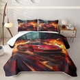thumbnail image 1 of Castle Fairy Red Supercar Quilt King for Boys,City Explosion King Coverlet Set for Bedroom,Red and Black, 1 of 7