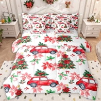 Castle Fairy Red Truck Boy Girl Twin Bedding Sets 7-Piece,Christmas Flower Tree Bedding Comforter Set Microfiber,Xmas Festival Breathable Sheet Sets,Luxury Bedroom Decor,Reversible