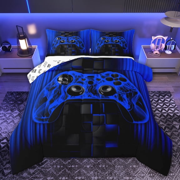 Castle Fairy Red Video Game Full Size Comforter Sets,Stripes Gamepads Bedding Sets