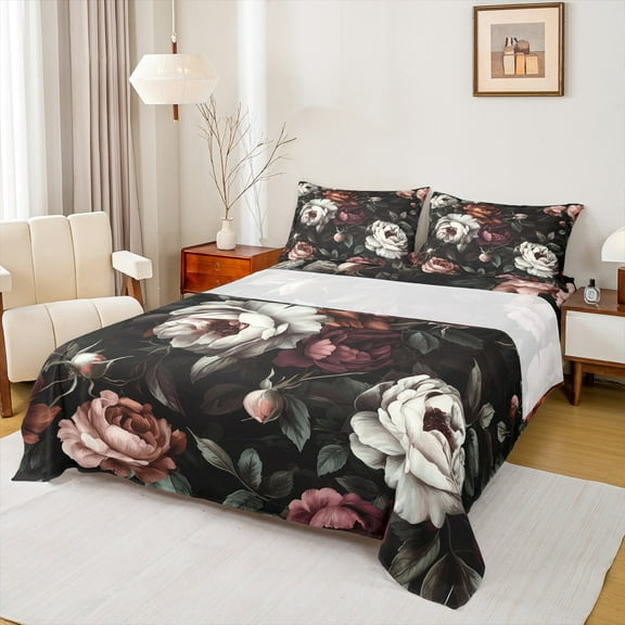 Castle Fairy Retro Blossom 4 Pieces Queen Sheet Sets for Teenagers,Chic Flower Ultra Soft Flat Sheet,Spring Graden Queen Fitted Sheet,Super Cozy Room Decor