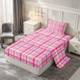 thumbnail image 1 of Castle Fairy Retro Bright Plaid Twin Sheets 3pcs,Abstract Intersecting Strip Bedding,Fuchsia Lavender White,1 Flat Sheet, 1 Fitted Sheet and 1 Pillowcase, 1 of 7