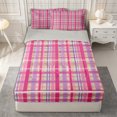 thumbnail image 1 of Castle Fairy Retro Bright Plaid Zipper Twin Comforter Sets with Fitted Sheet and 2 Pillowcases,Abstract Intersecting Strip Zipper Bedding Set,Fuchsia Lavender White,Reversible, 1 of 7