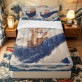 thumbnail image 1 of Castle Fairy Retro Cat Riding Whale Zipper Twin Comforter Sets with Fitted Sheet and 2 Pillowcases,Wave Mountain Kitten Art Zipper Bedding Set,Sky Cream,Reversible,4-Piece, 1 of 6