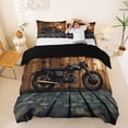 thumbnail image 1 of Castle Fairy Retro Classic Motorcycle Queen Duvet Cover Set for Boys, Wood Wall Background Bedding for Bedroom, Black Copper,Black Reversible,3-Piece,No Comforter, 1 of 6