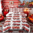 thumbnail image 1 of Castle Fairy Retro Fire Truck Queen Comforter Set 3pcs for Teens, Classic Vehicle Print Bedding Comforter Set for Bedroom, Red White, 1 of 6