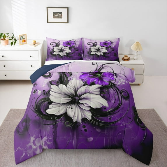 Castle Fairy Retro Flower Boy Girl 2Pcs Bedding Comforter Set,Floral Butterfly Twin Comforter Sets,Botanical Plants Breathable Bedding Set,Luxury Bedroom Decor