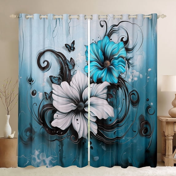 Castle Fairy Retro Flower Boy Girl Black Out Curtains,Floral Butterfly Curtains Pack Of 2 (42X63 Each),Botanical Plants Bedroom Curtains,Luxury Bedroom Decor