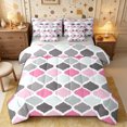thumbnail image 1 of Castle Fairy Retro Geometric Quatrefoil Queen Bedding 7pcs,Bohemian Grid Motif Bedding Comforter Set Queen,Pink Gray Mint,Reversible, 1 of 7
