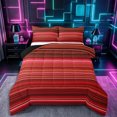 thumbnail image 1 of Castle Fairy Retro Horizontal Stripe Queen Comforter Set 3 Pieces,Mid Century Thin Line Comforter Sets Queen,Rust Crimson Blush,Reversible,1 Comforter and 2 Pillowcases, 1 of 6