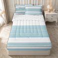 thumbnail image 1 of Castle Fairy Retro Horizontal Stripe Zipper Queen Comforter Set with Fitted Sheet and 2 Pillowcases,Minimalist Thin Line Zipper Bedding Set,Teal Blue White,Reversible, 1 of 7