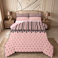 thumbnail image 1 of Castle Fairy Retro Lace Trim Stripe Full Size Comforter Sets 3-Piece,Minimalism Heart Grid Bedding Comforter Set,Pink Black,Reversible,1 Comforter and 2 Pillowcases, 1 of 6