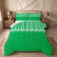 thumbnail image 1 of Castle Fairy Retro Lace Trim Stripe King Size Comforter Sets 3pcs,Minimalist Heart Pattern Comforters King Size,Emerald Green White,Reversible,1 Comforter and 2 Pillowcases, 1 of 6