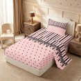 thumbnail image 1 of Castle Fairy Retro Lace Trim Stripe Twin Sheets 3pcs,Minimalism Heart Grid Bedding,Pink Black,1 Flat Sheet, 1 Fitted Sheet and 1 Pillowcase, 1 of 7