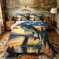 thumbnail image 1 of Castle Fairy Retro Lake Bass Print Full Size Comforter Sets 3-Piece,Jumping Fish Pine Sunset Landscape Art Bedding Comforter Set,Orange Navy,Grey Reversible,1 Comforter and 2 Pillowcases, 1 of 6