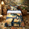thumbnail image 1 of Castle Fairy Retro Lake Bass Print Twin Sheets 3pcs,Jumping Fish Pine Sunset Landscape Art Bedding,Orange Navy,1 Fitted Sheet,1 Flat Sheet and 1 Pillowcase, 1 of 6
