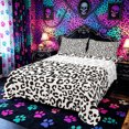 thumbnail image 1 of Castle Fairy Retro Leopard Skull King Sheets 4pcs,Cream Cheetah Skeleton Pattern Bedding,Ivory Black,1 Fitted Sheet,1 Flat Sheet and 2 Pillowcases, 1 of 6