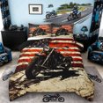 thumbnail image 1 of Castle Fairy Retro Motorcycle Full Size Comforter Sets 3 Pieces for Teens, American Flag Art Bedding Sets for Bedroom, Red Beige,Black Reversible, 1 of 6