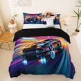 thumbnail image 1 of Castle Fairy Retro Neon Sports Car Queen Duvet Cover Set for Teens, City Light Print Bedding for Bedroom, Cyan Black,Black Reversible,3-Piece,No Comforter, 1 of 6