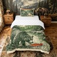 thumbnail image 1 of Castle Fairy Retro Print Fishing Bear Twin Duvet Cover,Snow Pine Mountain Salmon Twin Bedding,Green Cream Red,Reversible,2pcs,No Comforter,1 Duvet Cover and 1 Pillowcase, 1 of 5