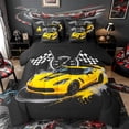 thumbnail image 1 of Castle Fairy Retro Racing Car Bedding Comforter Set 7 Pieces for Kids, Race Flag Print Full Bedding Set for Bedroom, Yellow Black,Black Reversible, 1 of 7