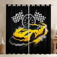 thumbnail image 1 of Castle Fairy Retro Racing Car Black Out Curtains for Kids, Race Flag Print Curtains Pack of 2 (42x63 Each) for Bedroom, Yellow Black, 1 of 6
