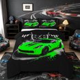 thumbnail image 1 of Castle Fairy Retro Racing Car Full Size Comforter Sets 3 Pieces for Kids, Race Flag Design Bedding Sets for Bedroom, Green Black,Black Reversible, 1 of 6