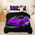thumbnail image 1 of Castle Fairy Retro Racing Car Queen Duvet Cover Set for Boys, Checkered Flag Print Bedding for Bedroom, Purple Black,Black Reversible,3-Piece,No Comforter, 1 of 6