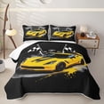 thumbnail image 1 of Castle Fairy Retro Racing Car Quilt King,Race Flag Print King Coverlet Set for Bedroom,Yellow Black, 1 of 7