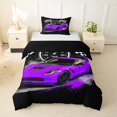 thumbnail image 1 of Castle Fairy Retro Racing Car Twin Bedding for Boys, Checkered Flag Print Duvet Cover Set for Bedroom, Purple Black,Black Reversible,2pcs,No Comforter, 1 of 6