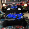 thumbnail image 1 of Castle Fairy Retro Racing Car Twin Comforter Sets 3-Piece for Boys, Checkered Flag Design Bedding Set for Bedroom, Blue Black,Black Reversible, 1 of 6