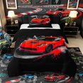 thumbnail image 1 of Castle Fairy Retro Racing Car Twin Comforter Sets 3-Piece for Teens, Speedometer Art Bedding Set for Bedroom, Red Black,Black Reversible, 1 of 6