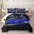thumbnail image 1 of Castle Fairy Retro Racing Car Twin Quilt Set for Boys,Checkered Flag Design Twin Coverlet Set for Bedroom,Blue Black, 1 of 7