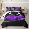 thumbnail image 1 of Castle Fairy Retro Racing Car Twin Quilt Set for Boys,Checkered Flag Print Twin Coverlet Set for Bedroom,Purple Black, 1 of 7