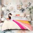 thumbnail image 1 of Castle Fairy Retro Soft Swirl Curve Graphic Duvet Cover King,Gradient Pastel Stripe Minimal Art King Bedding,Peach Hot Pink,Grey Reversible,3 Pieces,No Comforter,1 Duvet Cover and 2 Pillowcases, 1 of 5