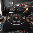 thumbnail image 1 of Castle Fairy Retro Speedometer Queen Comforter Set 3pcs for Teens, Race Flag Print Bedding Comforter Set for Bedroom, Black Red,Black Reversible, 1 of 6