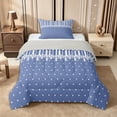 thumbnail image 1 of Castle Fairy Retro Striped Band Twin Comforter Sets 2pcs,Minimalism Dot Heart Bedding Set,Dusty Blue White,Reversible,1 Comforter and 1 Pillowcase, 1 of 6