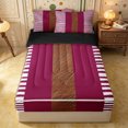 thumbnail image 1 of Castle Fairy Retro Stripes Zipper Twin Comforter Sets with Fitted Sheet and 2 Pillowcases,Minimalist Leather Textured Zipper Bedding Set,Magenta Brown White,Reversible, 1 of 7