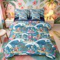 thumbnail image 1 of Castle Fairy Retro Surf Skeleton Tile King Bedding 7pcs,Tropical Wave Palm Summer Seamless Pattern King Bed in a Bag,Blue Cream,Navy Blue Reversible, 1 of 7
