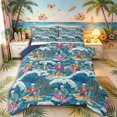 thumbnail image 1 of Castle Fairy Retro Surf Skeleton Tile King Size Comforter Sets 3pcs,Tropical Wave Palm Summer Seamless Pattern Comforters King Size,Blue Cream,Navy Blue Reversible,1 Comforter and 2 Pillowcases, 1 of 6