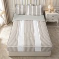 thumbnail image 1 of Castle Fairy Retro Thin Vertical Stripe Zipper Twin Comforter Sets with Fitted Sheet and 2 Pillowcases,Abstract Wide Band Zipper Bedding Set,Taupe White,Reversible, 1 of 5