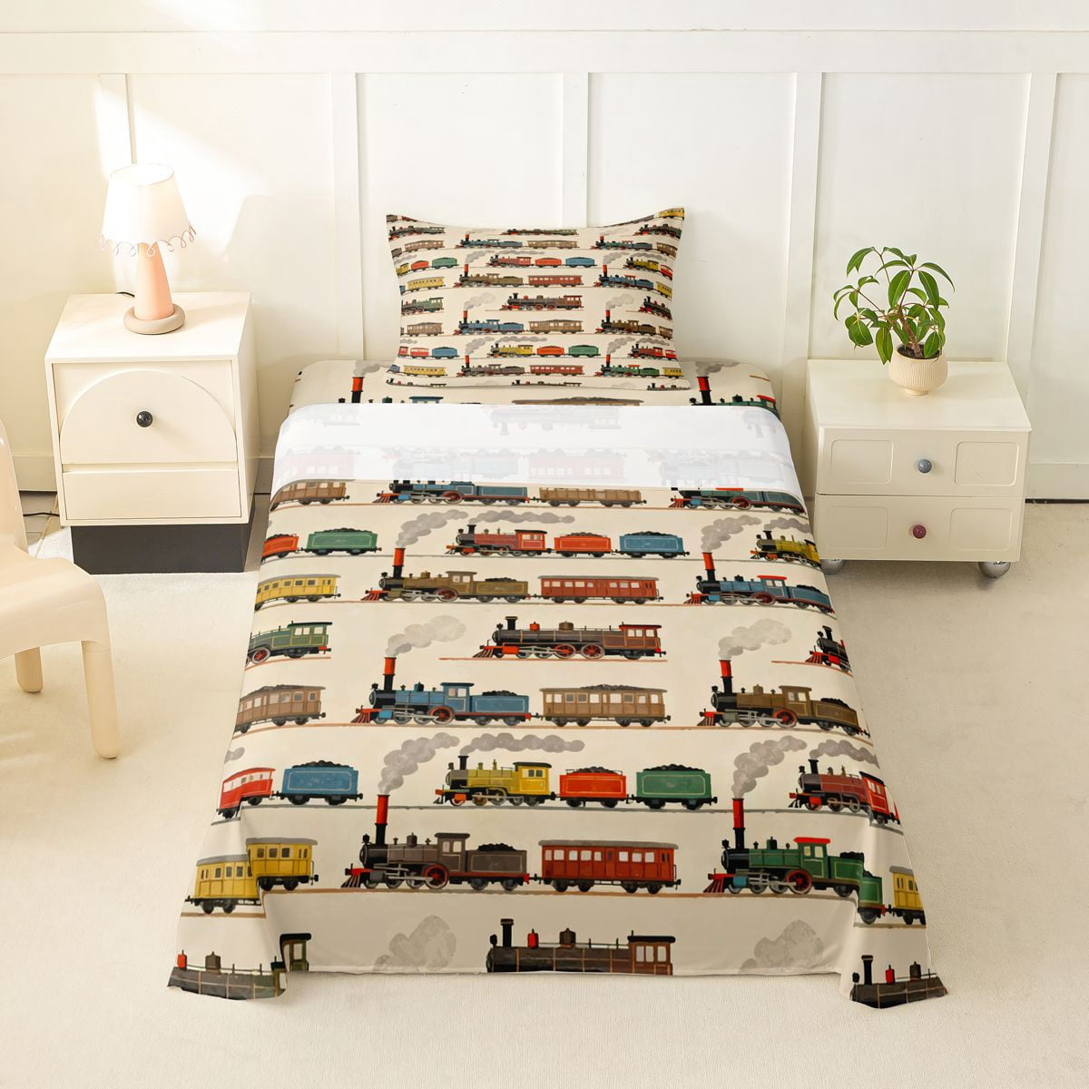 Castle Fairy Retro Train Pattern Twin Sheet Sets 3pcs for Kids, Vintage ...