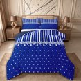 thumbnail image 1 of Castle Fairy Retro Vertical Stripe King Size Comforter Sets 3pcs,Minimalism Heart Dot Comforters King Size,Royal Blue White,Reversible,1 Comforter and 2 Pillowcases, 1 of 6