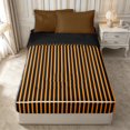 thumbnail image 1 of Castle Fairy Retro Vertical Stripe Zipper Twin Comforter Sets with Fitted Sheet and 2 Pillowcases,Mid Century Linear Texture Zipper Bedding Set,Orange Black,Reversible, 1 of 5