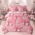 thumbnail image 1 of Castle Fairy Ribbon Bow Knot Personalized Initial D Twin Bedding Sets 7-Piece for Preppy Child Teens,Cute Pink Bow-Tie Bedding Comforter Set Microfiber,Dreamy Princess Bow Alphabet Sheet Sets, 1 of 8