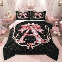 Castle Fairy Ribbon Bowknot Letter Monogrammed A Bedding Comforter Set 2pcs for Child Teens Adults,Boho Vintage Floral Damask Twin Comforter Sets Microfiber,Princess Pearl Bow Breathable Bedding Set