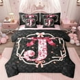 thumbnail image 1 of Castle Fairy Full 7-Piece Ribbon Bow Letter Monogrammed J Boho Floral Damask Bedding Set, 1 of 8
