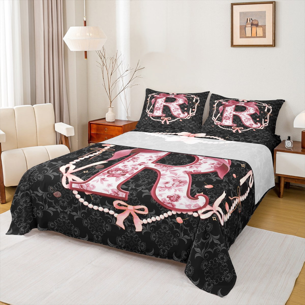 Castle Fairy Ribbon Bowknot Letter Monogrammed R Twin Sheet Sets 3pcs ...
