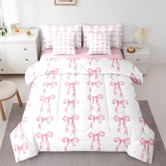 Castle Fairy Ribbon Bowknot Twin Bedding Sets,Dreamy Princess Bow Bedding Comforter Set